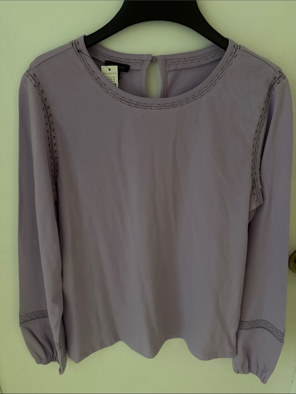 Talbots Soft Lavender Lace-Accent Long Sleeve Tee